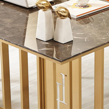 Modern Writing Desk with Marble Top & Metal Base Office Desk